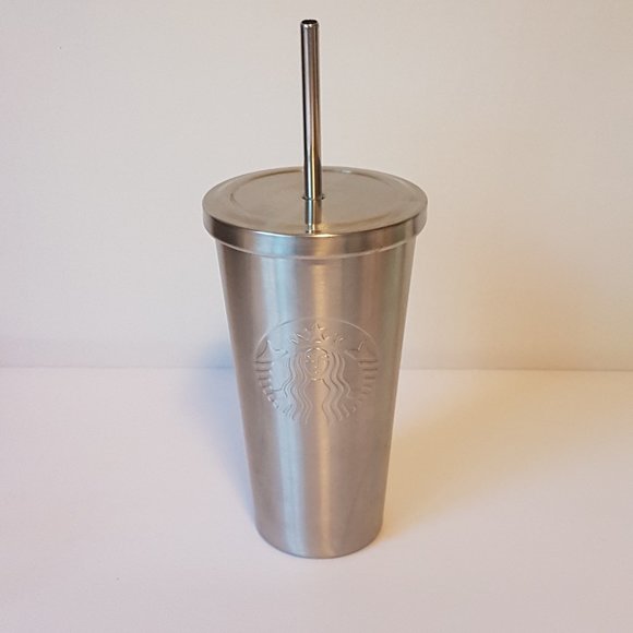 Starbucks Stainless Tumbler Straw Screw Top Lid Metal Cold Drink Traveler Mug - Picture 2 of 14